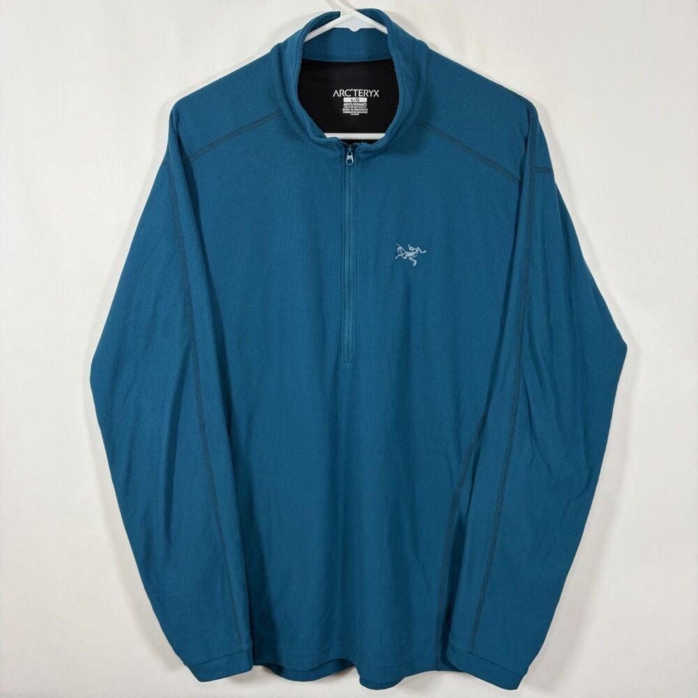 Arc'teryx 1/4 Zip Waffle Knit Fleece Pullover Mens Large Blue Embroidered Logo